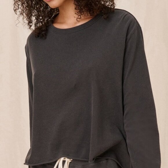 THE GREAT. LONGSLEEVE CROP TEE BLACK SZ 0 - Picture 1 of 3